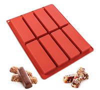 Webake Moules à chocolat en silicone pour barres énergétiques granola, céréales, 11,4 cm de long, rectangulaire pour la cuisson, le beurre, 8 cavités