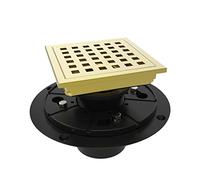 WEBANG Drain de Sol de Douche carré de 10,2 cm avec Bride, Grille à Motif Quadrato Amovible, Acier Inoxydable SUS 304 de qualité Alimentaire, certifié Filigrane et CUPC, Laiton doré brossé