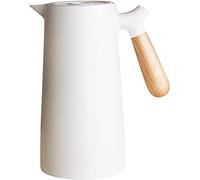 Webao Cafetière isotherme de 1 l avec poignée en bois, insert en verre, fermeture Quick Tip, bouteille isotherme pour café, thé et eau, blanc