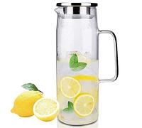 Webao Carafe en Verre 1,5 litres Borosilicate Pichet avec inoxydable couvercle pour Jus Thé et Café Boisson Maison, 1500ml