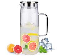 Webao Carafe en Verre, 1200ml Carafes pour Eau avec Couvercle, Bouteille en Verre Borosilicate pour Thé, Café, Jus, Vin