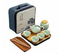 Webao Ensemble de Théière Chinois Kungfu en Céramique - Service à Thé Avec 4 Tasses, Boîte et Plateau - Cadeau Tout-en-Un Pour Thé en Vrac, Vert
