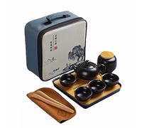 Webao Ensemble de théière chinoise Kungfu en céramique avec 4 tasses et plateau à thé, cadeau tout-en-un, ensemble de voyage pour thé en vrac, noir