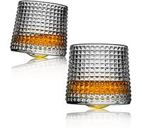 Webao Lot de 2 verres Old Fashioned 160 ml - Verres à whisky en cristal soufflés à la main - Verre à whisky sans plomb pour Scotch, Bourbon, Cognac et cocktails - Cadeau pour hommes - Motif à grille