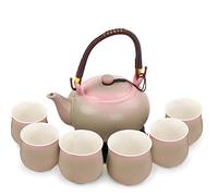 Webao Service à thé chinois en céramique, théière de 600 ml et 6 tasses de 120 ml, service à thé Kungfu changeant de four, théière asiatique pour les amateurs de thé, rose