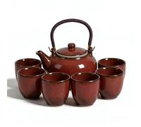 Webao Service à thé chinois en céramique, théière de 600 ml et 6 tasses de 120 ml, service à thé kungfu changeant de four, théière asiatique pour les amateurs de thé, rouge