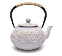 Webao Théière en Fonte avec Infuser, 800ml Théière Induction pour Thé Noir, Bouilloire à Thé pour Les Amateurs de Thé, Blanc Sakura