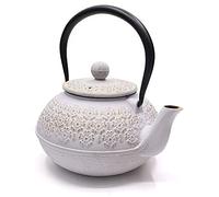 Webao Théière en Fonte avec Infuser, 800ml Théière Induction pour Thé Noir, Bouilloire à Thé pour Les Amateurs de Thé, Blanc Fleurs
