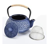Webao Théière en Fonte avec Infuser, 800ml Théière Induction pour Thé Noir, Bouilloire à Thé pour Les Amateurs de Thé, Bleu Sakura