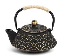 Webao Théière en fonte avec infuseur, 800 ml, pour thé en vrac, théière asiatique pour plaques de cuisson, motif vague