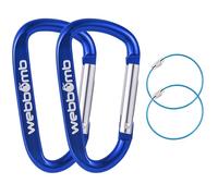 WEBBOMB Lot de 2 mousquetons de 6,7 cm + 2 anneaux de câble métallique pour camping, randonnée, pêche, porte-clés (bleu)