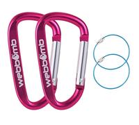 WEBBOMB Lot de 2 mousquetons de 6,7 cm + 2 anneaux de câble métallique pour camping, randonnée, pêche, porte-clés (rose)