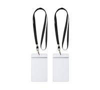 WEBBOMB Porte-badge avec fermeture éclair imperméable complet avec cordon, cordon de protection transparent horizontal/vertical pour 1-2 cartes d'identité et cartes (noir_vertical)