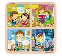 Webby 4 in 1 Everyday Life Wooden Puzzle Toy, 36 Pieces, Educational Puzzle Set for Toddlers, Develops Patience, Imagination, Colour Recognition & Hand-Eye Coordination, Safe, Eco-Friendly Wood