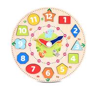 Webby Horloge Éducative en Bois Montessori | Jouet d’Apprentissage de l’Heure & Tri des Formes | Développe Motricité Fine (12 pièces, Multicolore)