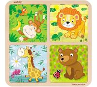 Webby Puzzle 4-en-1 Animaux Sauvages (36 pcs) | Couleurs Vives pour mémoire & créativité | Bois sûr & écolo | Stimule Le développement visuel | pour Enfants 3+