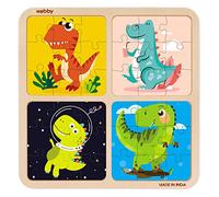 Webby Puzzle 4-en-1 Dinosaure en Bois pour Enfants | 36 pièces faciles à saisir | Stimule la mémoire et la créativité | Coloré, éducatif et sûr | Idéal pour Jouer à l’intérieur et à l’extérieur