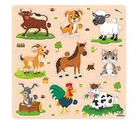 Webby Puzzle Animaux de la Ferme en Bois | Montessori Éducatif 3+ Ans | Développe Mémoire, Couleurs & Créativité | Conception Robuste & Sûre pour Enfants | Idéal pour l’Apprentissage Tôt