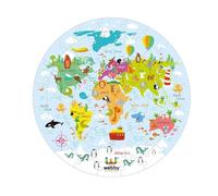 Webby Puzzle au Sol Carte du Monde | 60 Pièces | Forme Ronde avec 4 Cartes Mémoire Recto-Verso | Améliore Mémoire, Concentration & Couleurs | Puzzle Éducatif Idéal pour Enfants
