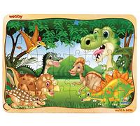 Webby Puzzle en Bois 40 Pièces | Thème : Dinosaures dans la Jungle | pour Enfants 3-6 Ans | Développe Concentration & Résolution de Problèmes | avec Plateau de Rangement