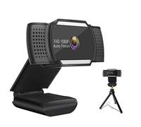 Webcam 1080P avec Microphone Mise au point automatique USB Brancher et utiliser Grand angle 110 degrés PC portable Webcam pour l'enseignement en ligne Streaming en direct Conférence vidéo avec Trépied