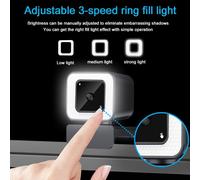 Webcam 2K pour ordinateur portable, lumière de remplissage à 3 vitesses, mise au point automatique réglable, caméra Web pour enregistrement vidéo