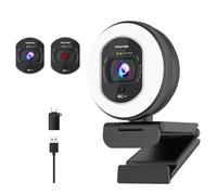 Webcam 4K avec lumière annulaire 4K Autofocus avec caméra d'ordinateur TOF 1080p 60 fps Caméra Web Caméra Web Caméra intégrée et microphone Streaming Webcams pour Switch 2/Zoom/Skype/Google Meet Noir