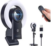 Webcam 4K avec lumière, webcam avec haut-parleur, double réduction du bruit Plug and Play, caméra Web pour ordinateur de bureau, mise au point automatique, protection de la vie privée, webcam pour PC