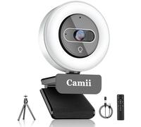 Webcam 4K avec lumière, webcam HD pour PC avec télécommande, cache de confidentialité intégré, luminosité réglable, micros à réduction du bruit, pour ordinateur portable Zoom Skype Teams et Google