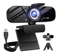 Webcam avec microphone, Caméra pour Ordinateur de Bureau, 1080p HD USB avec Trépied, Flexible et Rotatif, Grand Angle pour PC Zoom Vidéo/Gaming/Ordinateur Portable