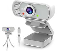 Webcam With Tripod, Privacy Shutter: 1080P Fhd Webcam With Mic, Plug & Play Usb A Usb C With Stand, White Wide Angle Noise Cancelling Microphone, Compact Webcam For Meetings In