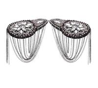 WEBEEDY 1 Paire D'Épaulettes à Épaule en Strass en Métal avec Pompon, Écusson Amovible en Épaulettes à Glands, Épaulettes Perlées pour Vestes Costumes de Performance (Noir)