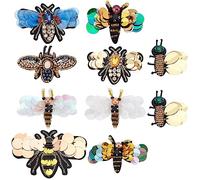 WEBEEDY 10 PCS Abeilles Libellule Patchs à Paillettes Strass Patchs Perlés Coudre sur des Appliques de Broderie DIY Artisanat Badge pour Vêtements Chaussures Chaussettes Sac à Main