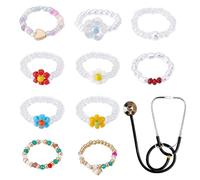 WEBEEDY 10 Styles Fleur Heart Stethoscope Charms pour Infirmière, Personnalisation Love ID Name Tag Bead Charm pour Médecin Infirmière Travailleurs Médicaux Soins Infirmiers Cute Stethoscope Jewelry