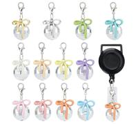 WEBEEDY 12 Couleur Badge Rétractable avec Breloque Nœud et Mousqueton de Porte Badges en Alliage avec Strass Charm Décoratif avec Pince pour Infirmière Médecin Décoration de Noël Cadeau