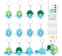WEBEEDY 12 Ensemble de Porte Clés Tortue Kit de Crochet Apprendre à Crocheter Kits pour Adultes Débutants Kit de Démarrage Complet pour le Tricot avec Tutoriels Vidéo Fil Oeil Accroche pour Noël