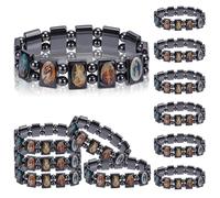 WEBEEDY 12 Pcs Bracelet en Hématite Religieux Réglable Bracelet Catholique Noir Hématite Bracelets Élastique avec Icônes de Saints et Rosaire Cadeaux de Noël, (Diamètre Minimum 9,3 cm)