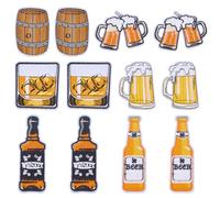 WEBEEDY 12 Pièces 6 Styles Bière Patchs Thermocollants Whiskey Cheers Boire Brodé Appliques Ornements à Coudre Sur des Patchs pour Chapeaux Sacs Vestes et Décoration de Vêtements