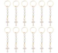 WEBEEDY 12 Sets Croix Porte Clé Porte-clés Christian Suppples Porte-clés en vrac avec Breloque Croix, Perles et Clés, Porteclés pour Femmes et Adultes, Cadeaux de Baptême Retour à L'éCole