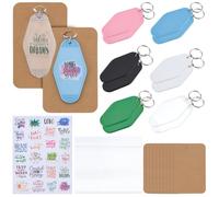 WEBEEDY 12 Sets de Porte-Clés Motel Vierges avec Autocollants UV DTF, Porte-Clés Vintage avec Transferts à Frotter, 12 Cartes Présentoirs et 12 Sachets d'Emballage Personnalisables, Cadeau DIY Amusant