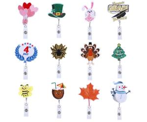 WEBEEDY 12 Styles Badge Rétractable de Vacances de sapin de Noël Cœur Brodé avec Clip Alligator pour Enseignants Infirmière Médecin Décoration de Noël Halloween