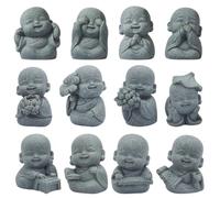 WEBEEDY 12 Styles de Statuette Mini de Bouddha Rieur Statue de Moine Zen en Prière Sculptures Ornement pour Richesse Bonne Chance Décor Feng Shui Figure de Moine Rieur en Grès pour Décor de Bureau