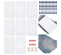 WEBEEDY 144 PCS de Motifs de Broderie Sashiko 8 Styles Motifs Géométriques de Transfert de Broderie Soluble dans L'Eau Japonaise Réutilisables pour la Couture à la Main (210x297mm)