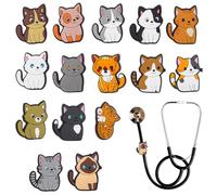 WEBEEDY 15 Styles de Breloque de Stéthoscope Chat Mignon Breloque de Stéthoscope Chat Personnalisé pour Infirmière, Accessoires de Stéthoscope, Etiquette d'Identité Cadeau pour Docteur, Infirmière