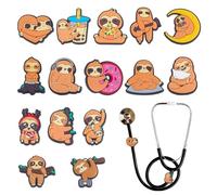 WEBEEDY 15 Styles Stéthoscope Charms Étiquette d'identification Stéthoscope Sloth Orange Cadeau pour infirmière Médecin, Accessoires pour stéthoscopes médicaux pédiatriques mignons pour Travailleur