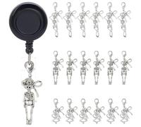 WEBEEDY 18 Charms Squelette pour Porte Carte d'Identité, Bijoux à pince pour Porte Carte d'Identité, Porte Clé Infirmière Médecin Travailleur Cadeau Décor Halloween
