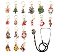 WEBEEDY 18 Modèles de Charmes de Stéthoscope de Noël Mignons Arbre de Noël Bonhomme de Neige Chat Pendants Charm Étiquettes d'Identité de Stéthoscope Réglables pour Médecins Infirmiers Diplôme Bijou
