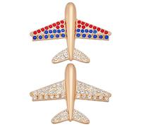 WEBEEDY 2 Couleurs Airplane Pin's Gold Brooch Pins with Rhinestone pour Hommes Femmes Mode Flight Attendant Pin's Tie Pins pour Chapeau Uniform Suits Accessories Cosplay Party
