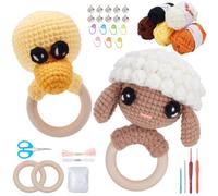 WEBEEDY 2 Ensemble de Bricolage pour Adultes Débutants Kit de Hochet en Bois pour Chèvre et Canard avec Crochet Kit de Démarrage de Crochet D'Animaux Secouants en Bois avec Fils Cloches Farce Outils