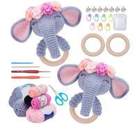 WEBEEDY 2 Ensemble de Bricolage pour Adultes Débutants : Kit de Hochet en Bois pour Éléphant Crocheté. Secoue Secoue en Bois avec Clochettes Kit de Démarrage en Crochet D'Animaux avec Fils Outils
